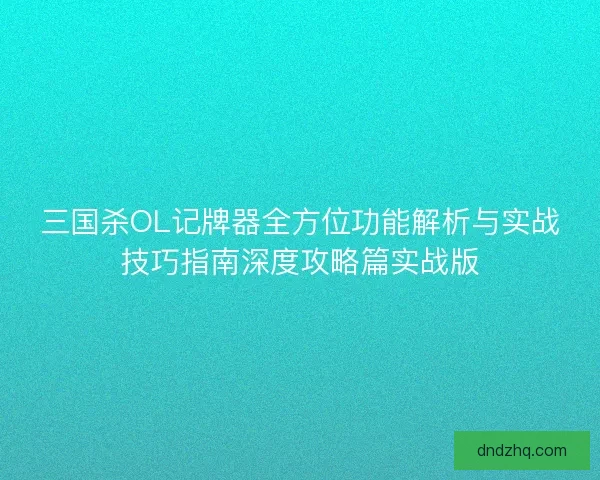 三国杀OL记牌器全方位功能解析与实战技巧指南深度攻略篇实战版